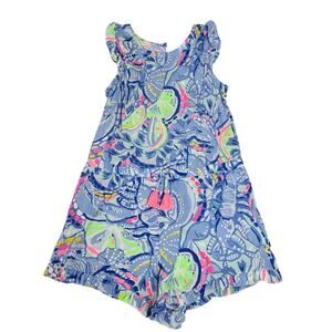 Lilly Pulitzer Oh My Guava blue girls romper Size XL (12-14) beachy resort wear